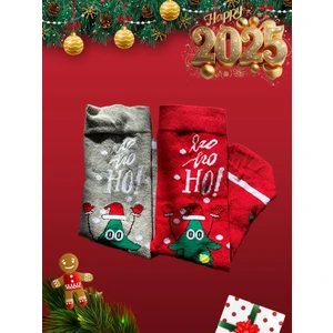 2'li Christmas Noel Kırmızı Siyah Desenli Yılbaşı Çorabı