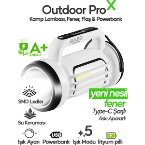 Outdoor Pro2 Işıldak Profesyonel Kamp Lambası ve Fener Şarjlı USB Powerbank Özellikli