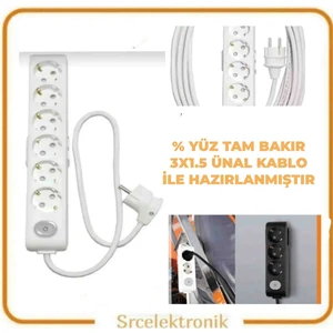 Multi-Let 6'lı (1 - 10 Metre Arası) Anahtarlı Topraklı Çocuk Korumalı Uzatma (3x1.5 Tam Bakır) Ttr Kablo Tseli HO5VV-F
