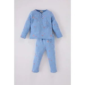 Kız Bebek Pijama Takımı Gökkuşağı Baskılı Uzun Kollu Fitilli Kaşkorse Üst Uzun Alt D5371A524WN