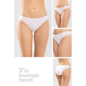 Baykar Kadın Kurdela Detaylı Külot 3'lü Set 8808 Beyaz