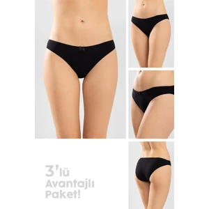 Baykar Kadın Kurdela Detaylı Külot 3'lü Set 8808 Siyah