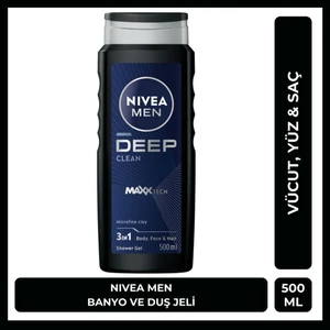 NIVEA MEN Deep Dimension Erkek Duş Jeli 500ml; 3ü1 Arada Vücut; Saç ve Yüz için Pratik Kullanım