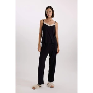 Pijama Takım Viskon Askılı Üst Beli Lastikli Uzun Alt-Fall in Love E1787AX24WN