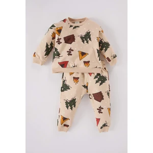 Erkek Bebek 2'li Takım Yeni Yıl Baskılı Sweatshirt Beli Lastikli Alt D5932A524WN
