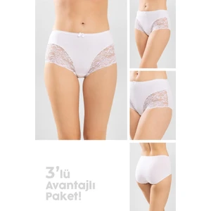 Baykar Kadın Yüksek Bel Yanları Güpürlü Külot 3'lü Set 8924 Beyaz