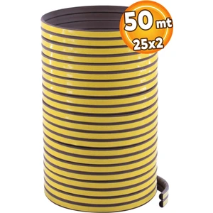 Yapışkanlı 25x2=50 Metre (KAHVERENGİ) Kapı Pencere Bandı Fitili Soğuk Izolasyon Kauçuk Bantları