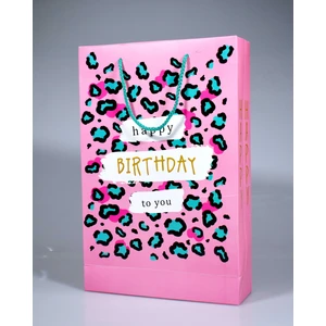 Pembe Leopar Hediye Karton Poşet