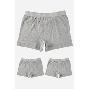 Baykar Erkek Çocuk Pamuklu Düz Boxer 3'lü Set 3310 Gri Melanj