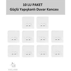 Atacı Home 10 Lu Güçlü Kendinden Yapışkanlı Kancalar Köşe Rafı Banyo Rafı Duş Rafı Kancası, Su Geçirmez Askı