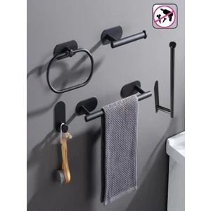 Kendinden Yapışkanlı Banyo Seti 5 Li Mat Siyah