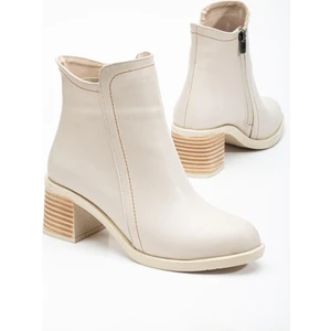 Dilimler Ayakkabı Kadın Topuklu Bot Bej Yüzüdüz Oval Burun Yan Parçalı