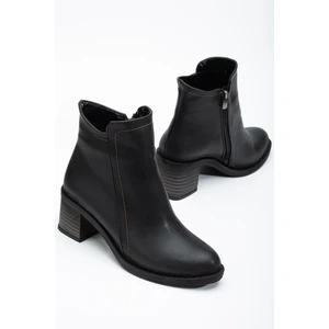 Dilimler Ayakkabı Kadın Topuklu Bot Siyah Yüzüdüz Oval Burun Yan Parçalı