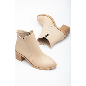 Dilimler Ayakkabı Kadın Topuklu Bot Nude Yüzüdüz Oval Burun Yan Parçalı