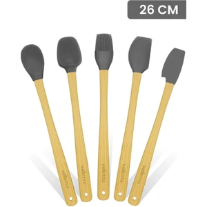 Indigo 5'li Gri Bambu Silikon Spatula Seti Uzun 26 Cm