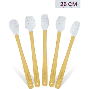 Indigo 5'li Beyaz Renkli Noktalı Bambu Silikon Spatula Seti Uzun 26 Cm