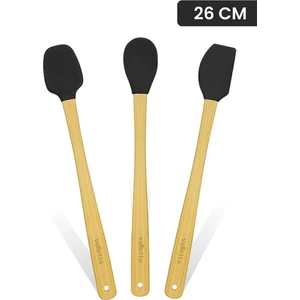 Indigo 3'lü Siyah Bambu Silikon Spatula Seti Uzun 26 Cm