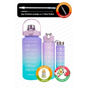 Eldorado 3lü Set Bpa Içermez Motivasyonel Su Matarası Mor Su Matarası,su Şişesi,suluk