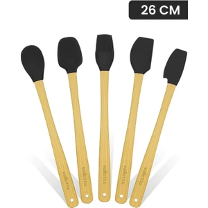 Indigo 5 Li Siyah Bambu Silikon Spatula Seti Uzun 26 cm