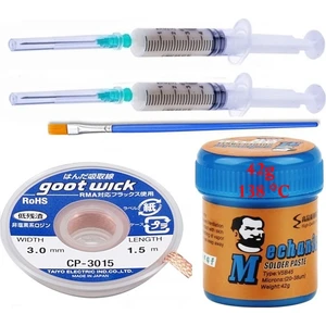 Goot Wick Lehim Solder Paste 138°C 42G Flux Lehim Toplama CP-3015 Lehim Emme Teli 3,0 mm Set 5 in 1