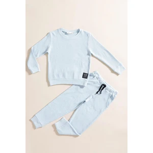 For You Kids 2'li Pamuk Waffle Sweat Jogger Mavi Alt Üst Takım
