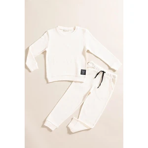 For You Kids 2'li Pamuk Waffle Sweat Jogger Ekru Alt Üst Takım