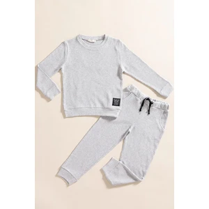 For You Kids 2'li Pamuk Waffle Sweat Jogger Açık Gri Alt Üst Takım