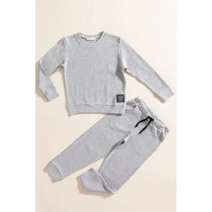 For You Kids 2'li Pamuk Waffle Sweat Jogger Koyu Gri Alt Üst Takım