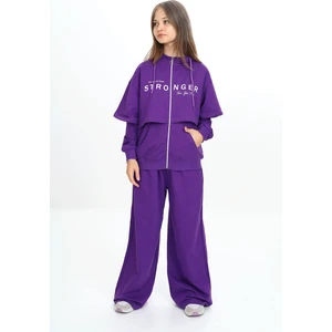 Kız Çocuk Fermuarlı Kapüşonlu Eşofman Takımı