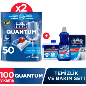 Quantum 100 Tablet Bulaşık Makinesi Deterjanı + Finish Temizlik ve Bakım Seti