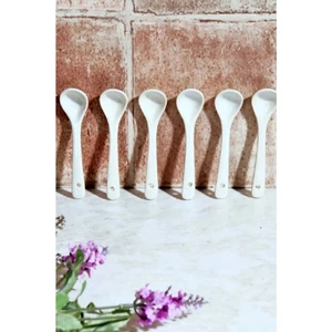 Bev Kitchen Küçük Sade Beyaz Porselen Kaşık 10.5 6'lı