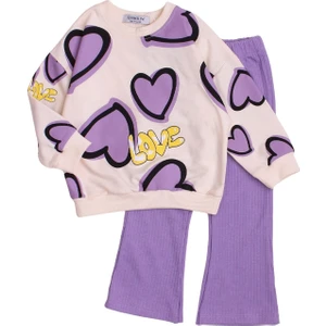 Chicsy Baby Tatlı Kalp Desenli Oversize  Alt Üst Bebek Çocuk Eşofman Takımı