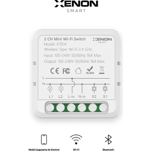 Xenon Smart İki Çıkışlı Akıllı Anahtar İkili Switch Mobil Uygulama Denetimli Akıllı Anahtar Modülü (Wi-Fi 2.4 GHz) X7014