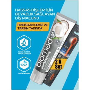 Super White Diş Macunu ve Mineral Hard Diş Fırçası 2'li Set Doğal Bitkisel Vegan Florürsüz