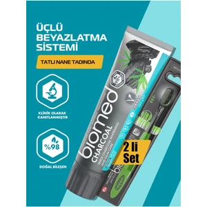 Charcoal Diş Macunu ve Black Diş Fırçası 2'li Set Doğal Bitkisel Vegan Florürsüz