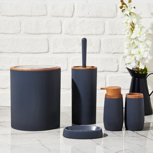 Bath Ahşap Desenli 5’Li Banyo Seti - Antrasit