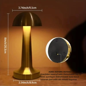 Amber LED Şarj Edilebilir Taşınabilir Masa Lambası Lotus - Dokunmatik Aç/kapa ve Parlaklık Ayarı, 3 Renk Seçeneği