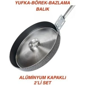 38 cm Kapaklı Tava - Yufka Börek Balık Kızartma Bazlama - Ekstra Büyük