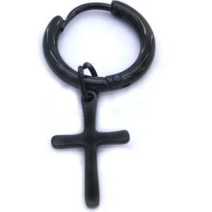 FerizZ 316L Çelik Unisex Siyah Tek Haç Küpe UNK-481
