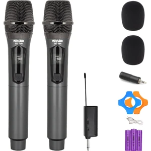 SXC-888E Şarjlı ÇİFTLİ EL Telsiz Kablosuz Mikrofon Seti