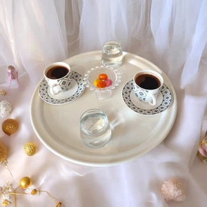 Ece Ev Modası Metal Sunum Tepsisi, Kahve Tepsisi, Çay Tepsisi, 26 cm Yuvarlak Tepsi