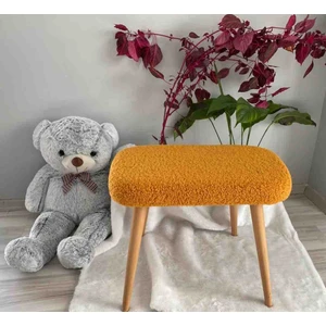 Ahşap Ayaklı Tedy Kumaş Dekoratif Puf Bench Makyaj Sandalyesi Oval