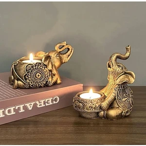 Taşdevri Life 2 Li Dekoratif Fil Mumluk Tealight Mumluk Altın Yaldızlı