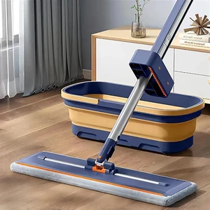 Çevre Dostu Düz Paspas Yeniden Kullanılabilir Kovalı Kendinden Sıkmalı Mikrofiber Pedler Islak ve Kuru Zemin Temizleme Mopu