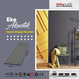 Eko Keçeli Akustik Ahşap Paneli  – Antrasit  (60X240CM).