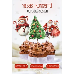 Yılbaşı Yeni Yıl Kış Temalı Cupcake Süsü Kürdan Süsleri Lüks Büyük Boy 16 Lı Paket Pasta