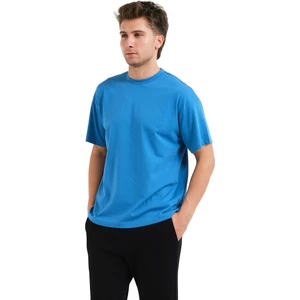 100% Pamuk Basic Fit Bisiklet Yaka Mavi Erkek T-Shirt - Alpha