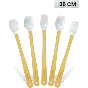 Indigo 5'li Gri Mermer Bambu Silikon Spatula Seti Uzun 26 Cm