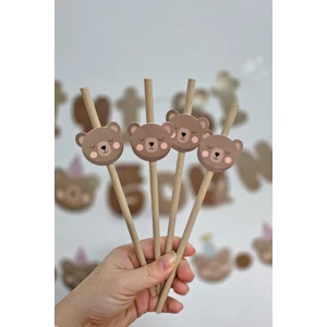 Ayıcık Tema Pipet Süsleri 10lu Retro Ayı Konsept Lüks Pipet Paketi