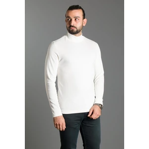 Zeki Özer Erkek Beyaz Düz Soft Yarım Balıkçı-Boğazlı Kazak